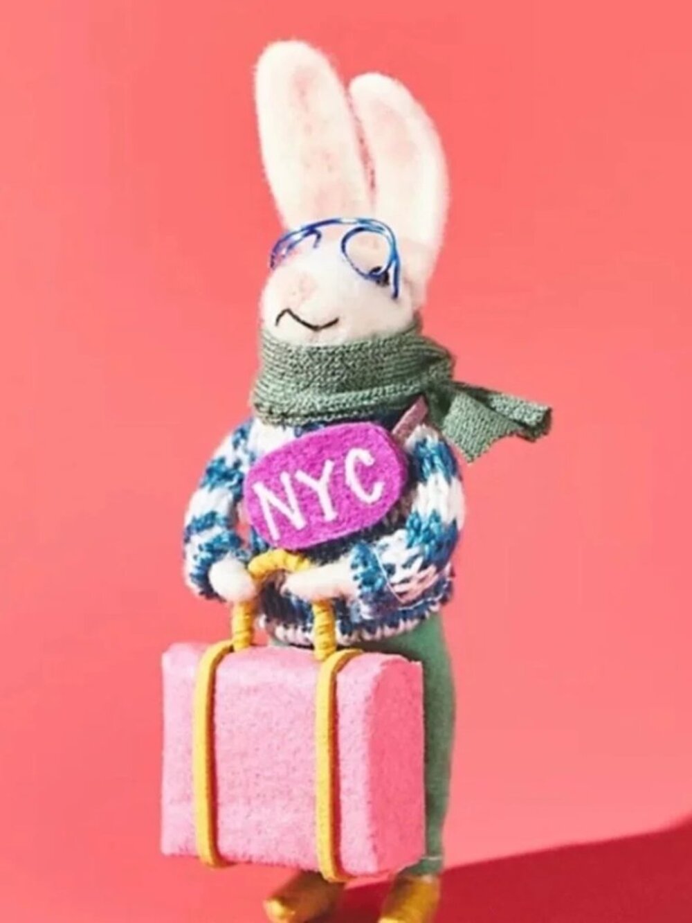 Anthropologie Traveling Bunny New York Christmas Ornament